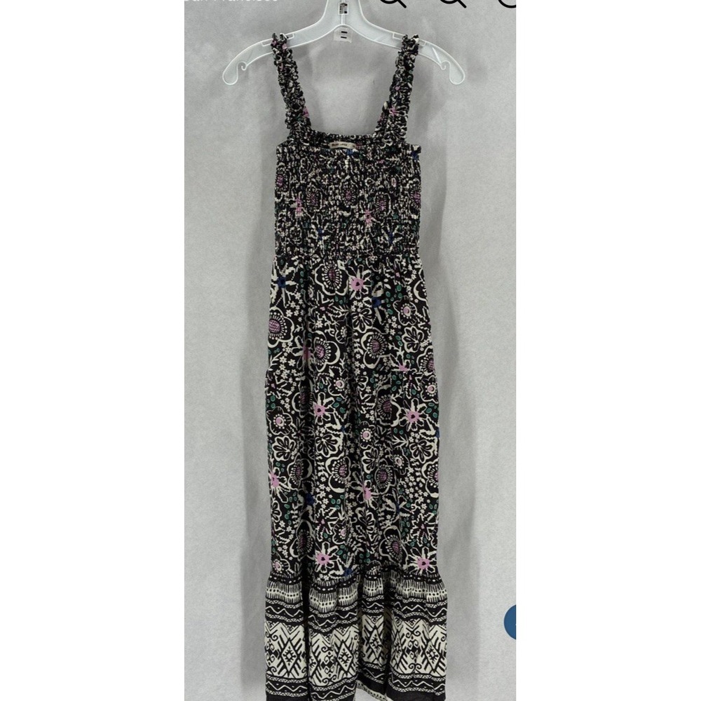 Marine Layer Resort Selene Maxi Dress Smocked Pockets Size XS Black Multi